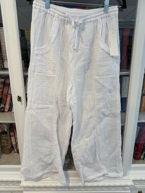 Dreamers White Textured Gauze Wide Leg Pants